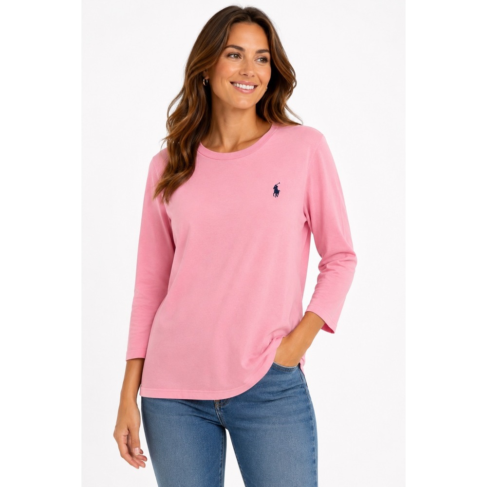 Ralph Lauren Sport Womens Pink Long Sleeve Cotton Pony Logo T-Shirt Large